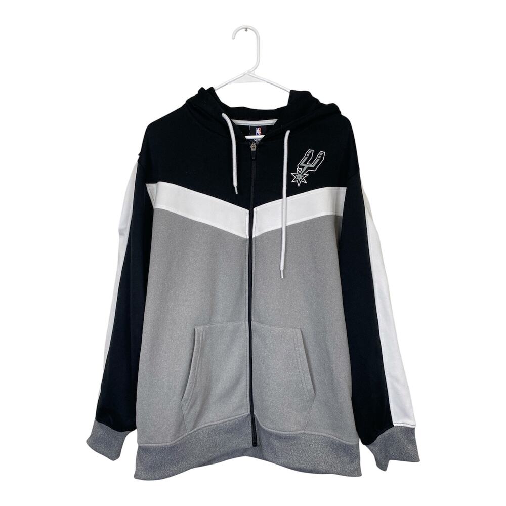San Antonio Spurs Men UNK Zip UP Hoodie Black Gray Longsleeve Size L